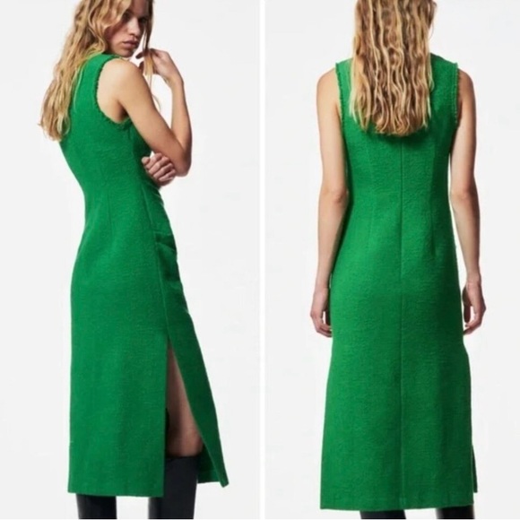 Zara Vibrant Green Tweed Midi Dress - Picture 7 of 10